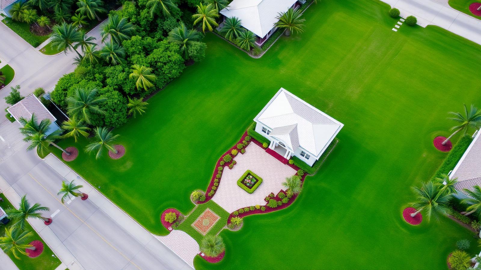 Aerial view of a beautifully landscaped Vero Beach property
